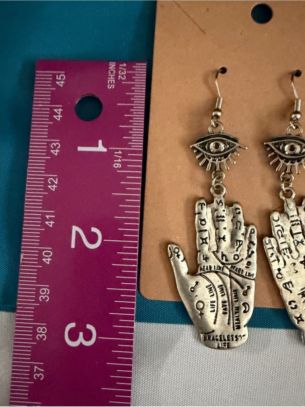 Mystic Palmistry Silver-Tone Hand & Eye Dangle Earrings - Picture 3 of 3